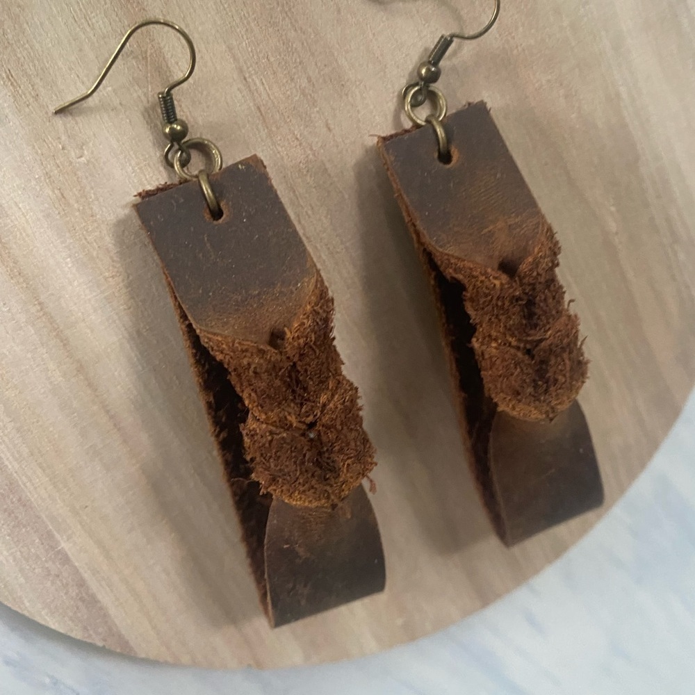 HANDMADE brown leather Southwest style earrings